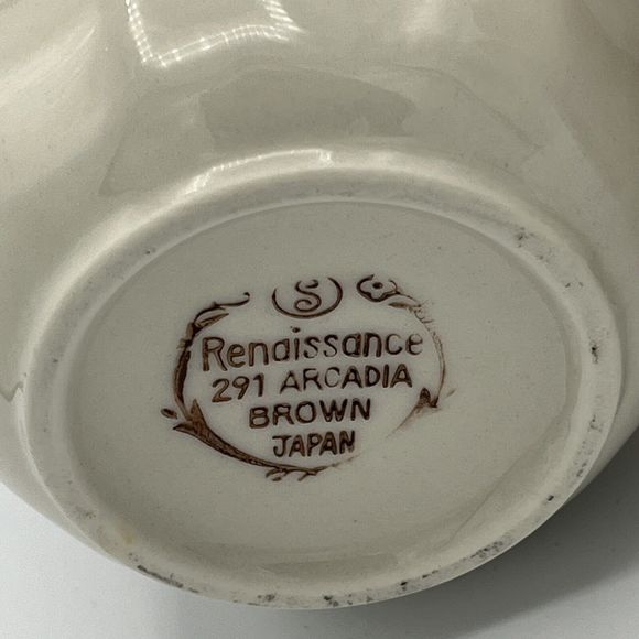 Renaissance Acadia White & Brown Coffee Cup & Creamer 291 Japan Mug Vintage VGC - Picture 6 of 8